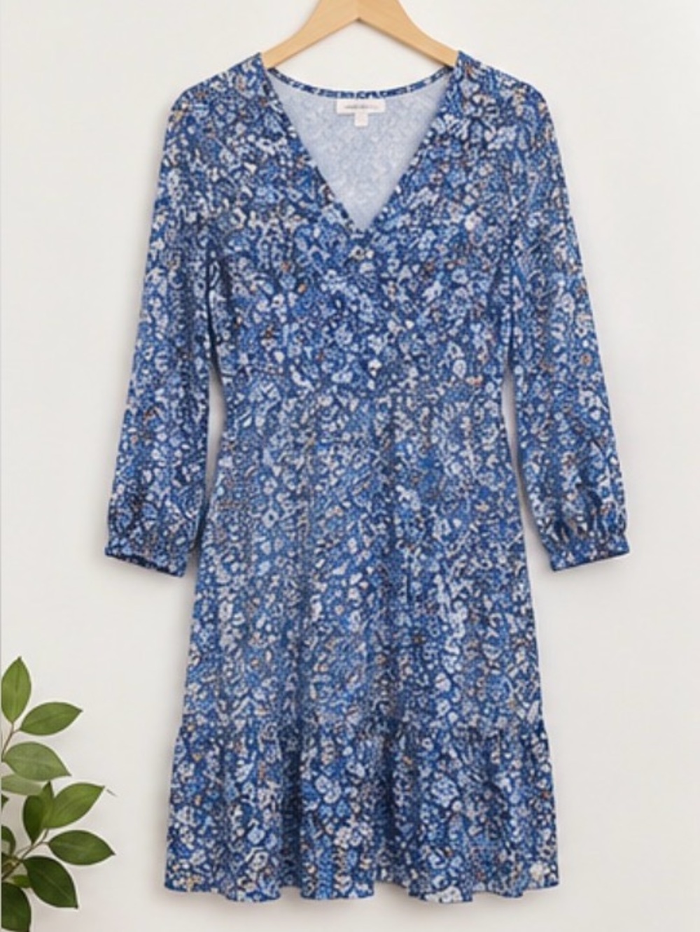 Uniqlo Blue Floral V-Neck Mini Dress